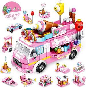 Girls Building Blocks Toys 553 Pieces Ice Cream Truck Set Toys for Girls 25 Models Pink Building Bricks Toys STEM Toys Construction Play Set for Kids Best Gifts for Girls Age 6-12 and Up
