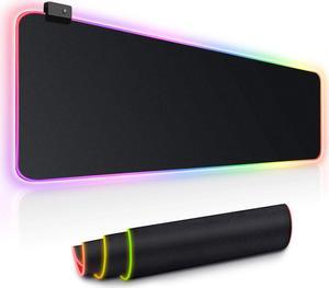 Large RGB Gaming Mouse Pad - 14 Light Modes Extended Computer Keyboard Mat with Durable Stitched Edges and Non-Slip Rubber Base, High-Performance Mouse Pad Optimized for Gamer 31.5X11.8 inch