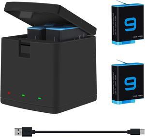 Hero 9 / Hero 10 Replacement Batteries 2-Pack and 3-Channel USB Charger Compatible with GoPro Hero 10 Black / Hero 9 Black AHDBT-901 (Fully Compatible with GoPro Hero9 / Hero10 Battery and Charger)