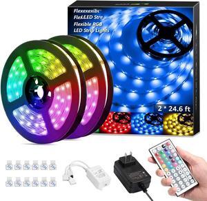 50ft LED Strip Lights, Ultra-Long RGB 5050 LED Strips with Remote Controller and Fixing Clips, Color Changing Tape Light with 12V ETL Listed Adapter for Bedroom, Room, Kitchen, Bar