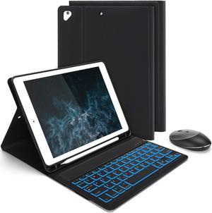 Backlight Keyboard Case with Mouse for iPad 9.7 2018 (6th Gen) / iPad 2017 (5th Gen) / iPad Pro 9.7 / Air/Air 2, Removable Bluetooth Keyboard Mouse Combo with Protective Case