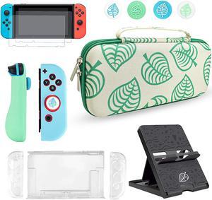 Carrying Case Accessories Kit Compatible with Nintendo Switch, Storage Case with Hard Clear Cover, Screen Protectors, Silicone Case for Joy-Con, Adjustable Stand and Thumb Grip Caps 11 in 1
