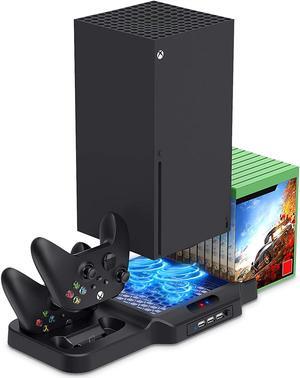 Vertical Stand with Cooling Fan for Xbox Series X / S, Charging Station Dock with Dual Controller Charger Ports, Game Storage and Cooler System for Xbox Series X / S