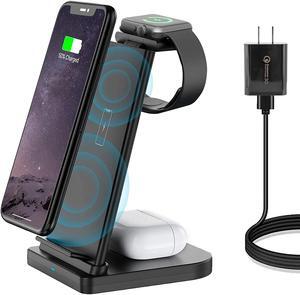 Wireless Charger Stand 3 in 1, Detachable Fast Wireless Charging Station Dock Compatible for Apple Watch 6 5 4 3 2 1, Airpods 2/Pro, iPhone 12 Pro Max/11 Pro Max/X/Xr/Xs, Samsung, Qi-Certified
