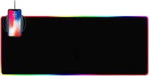 10W Wireless Charger Extended Mouse Pad , Soft LED Gaming Keyboard Mat Wireless Charging Large Mousepad Non Slip Rubber Base 31.5x11.8 inch
