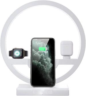 Wireless Charger Station, 3 in 1 Fast Qi Wireless Charger with Desk Lamp for Apple Watch, Airpods, iPhone 12/11/ Pro/Xs Max/XR/X/8 Plus, Samsung and All Qi Devices