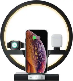 Wireless Charger Station, 3 in 1 Fast Qi Wireless Charger with Desk Lamp for Apple Watch, Airpods, iPhone 13 Pro Max /12/11/ Pro/Xs Max/XR/X/8 Plus, Samsung and All Qi Devices