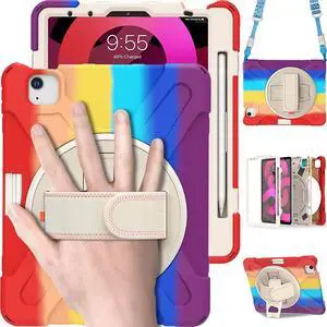 Case for iPad Air 5 / Air 4 10.9 inch 2022 2020 and iPad Pro 11 inch 2021 2020 2018, Shockproof Cover with Shoulder Strap, Hand Strap, Pencil Holder, Kickstand