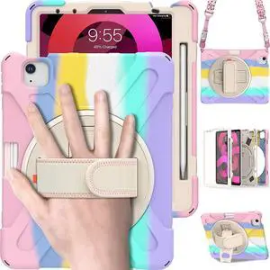 Case for iPad Air 5 / Air 4 10.9 inch 2022 2020 and iPad Pro 11 inch 2021 2020 2018, Shockproof Cover with Shoulder Strap, Hand Strap, Pencil Holder, Kickstand