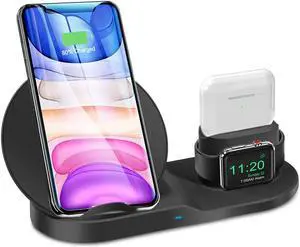 3 in 1 Wireless Charger for iPhone 12/12 pro/12 Pro Max/11/11 pro/11 Pro Max/Xs/XS Max/XR/X/8/8P/AirPod/AirPod 2/ AirPods Pro, Watch Wireless Charging Station Stand for iWatch 1/2/3/4/5/6