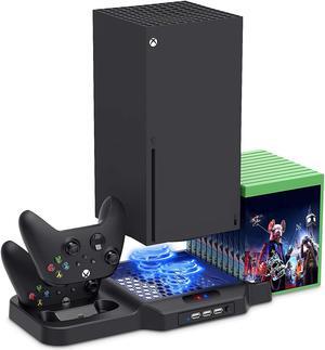 Vertical Stand for Xbox Series X / S with Cooling Fan, Charging Station for Xbox Series X / S with Controller Charger Dock and Game Rack Storage Organizer 3 USB Ports