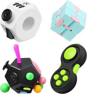 4 Pieces Handheld Mini Fidget Toy Set Include 12-Side Fidget Toy Cube, Infinity Cube, Cam Fidget Controller Pad, Decompression Ring for Teens, Adults to Relieve Pressure, Anxiety