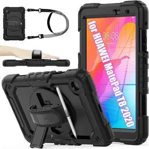 Case for Huawei MatePad T8 8.0 inch 2020 (Kobe2-L03/Kob2-L09) Shockproof Cover Case with Stand, Hand Strap, Shoulder Strap