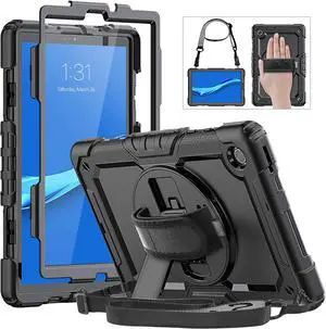 Case for Lenovo Tab M10 Plus 10.3 inch FHD, Heavy Duty Shockproof Cover with Screen Protector, 360° Rotating Hand Strap/Stand, Shoulder Strap for Tablet M10 Plus 10.3" TB-X606F/TB-X606X