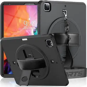 Case for iPad Pro 12.9 2020 2018 iPad 4th Generation / 3rd Generation (Wireless Apple Pencil Charging) Shockproof Full-Body Protective Cover with Pencil Hoder/360° Rotating Stand&Hand/Shoulder Strap