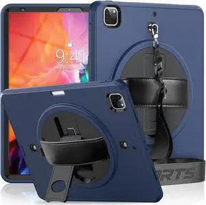 Case for iPad Pro 12.9 2020 2018 iPad 4th Generation / 3rd Generation (Wireless Apple Pencil Charging) Shockproof Full-Body Protective Cover with Pencil Hoder/360° Rotating Stand&Hand/Shoulder Strap