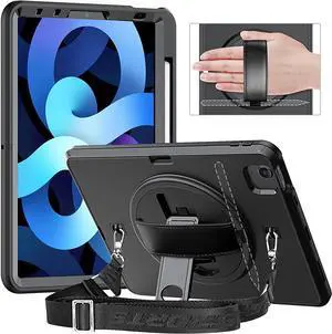 Case for iPad Air 5 / Air 4 10.9 inch 2022 2020 and iPad Pro 11 inch 2021 2020 2018 with Pencil Holder Screen Protector & Rotating Handle/Shoulder Strap Kickstand