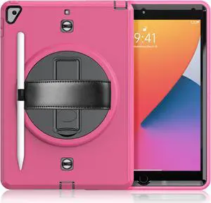 Case for iPad 10.2 iPad 8th 7th Generation with Pencil Holder Screen Protector & Rotating Handle / Shoulder Strap Kickstand Cover Compatible with iPad Air 3 / iPad Pro 10.5 inch