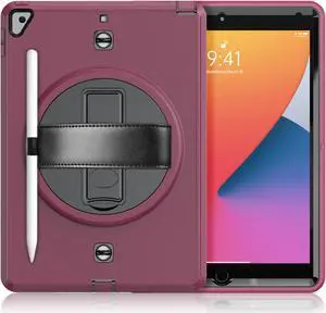 Case for iPad 10.2 iPad 8th 7th Generation with Pencil Holder Screen Protector & Rotating Handle / Shoulder Strap Kickstand Cover Compatible with iPad Air 3 / iPad Pro 10.5 inch