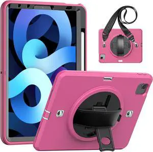 Case for iPad Air 5 / Air 4 10.9 inch 2022 2020 and iPad Pro 11 inch 2021 2020 2018 with Pencil Holder Screen Protector & Rotating Handle/Shoulder Strap Kickstand