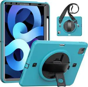 Case for iPad Air 5 / Air 4 10.9 inch 2022 2020 and iPad Pro 11 inch 2021 2020 2018 with Pencil Holder Screen Protector & Rotating Handle/Shoulder Strap Kickstand