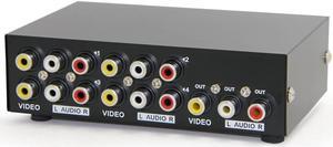 4-Way AV Switch RCA Switcher 4 in 1 Out Composite Video L/R Audio Selector Box for DVD STB Game Consoles
