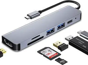 USB C Docking Station 6 in 1 USB C Hub Laptop Docking Station Adapter with PD 3.0,4K HDMI,2 USB 3.0,SD/TF Card Reade Compatible with MacBook Pro/Air,Dell,HP and More USB Type-C Devices