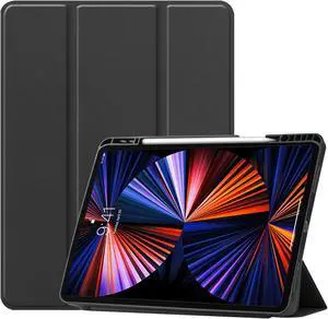 iPad Pro 12.9 inch Case 2021 5th Generation with Pencil Holder, Slim Lightweight Trifold Stand Cover -- Pencil Charging + Auto Sleep/Wake -- Soft TPU Back Cover for New iPad Pro 12.9 2021