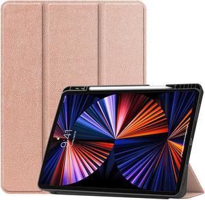iPad Pro 12.9 inch Case 2021 5th Generation with Pencil Holder, Slim Lightweight Trifold Stand Cover -- Pencil Charging + Auto Sleep/Wake -- Soft TPU Back Cover for New iPad Pro 12.9 2021