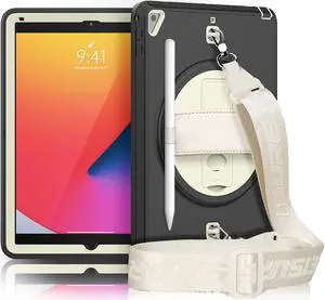 New iPad 9.7 Inch 2018 2017 Case Protective Cover with 360 Rotating Stand & Strap & Pencil Holder for iPad 5th/6th Generation / iPad Air 2 / iPad Pro 9.7