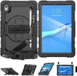 Shockproof Cover Protective Case with Built-in Screen Protector for Lenovo Tab M10 HD (2nd Gen) 10.1 inch 2020 TB-X306F / TB-X306X with Stand, Hand Strap & Shoulder Strap