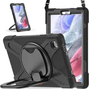 Case for Samsung galaxy Tab A7 Lite 8.7 inch 2021 Model SM-T220 SM-T225, Protective Rugged Cover with Pencil Holder, 360° Swivel Stand, Shoulder Strap for Kids Boys Girls