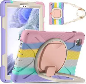 Case for Samsung galaxy Tab A7 Lite 8.7 inch 2021 Model SM-T220 SM-T225, Protective Rugged Cover with Pencil Holder, 360° Swivel Stand, Shoulder Strap for Kids Boys Girls