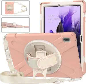 Case for Samsung Galaxy Tab S7 FE 12.4 inch 2021 SM-T730/ T735/ T736B/ T736N, Protective Shell Shockproof Tablet Cover with Stand / Handle Strap & Shoulder Strap