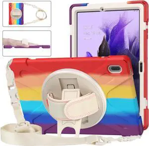 Case for Samsung Galaxy Tab S7 FE 12.4 inch 2021 SM-T730/ T735/ T736B/ T736N, Protective Shell Shockproof Tablet Cover with Stand / Handle Strap & Shoulder Strap