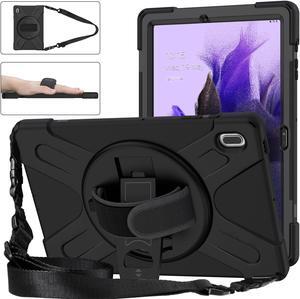 Case for Samsung Galaxy Tab S7 FE 12.4 inch 2021 SM-T730/ T735/ T736B/ T736N, Protective Shell Shockproof Tablet Cover with Stand / Handle Strap & Shoulder Strap