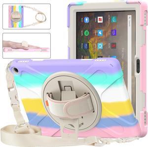 Amazon Kindle Fire HD 10 / Fire HD 10 Plus 11th Generation 2021 Case, Shockproof Rugged Drop Protection Cover with Pencil Holder and Rotating Kickstand Hand Strap / Shoulder Strap