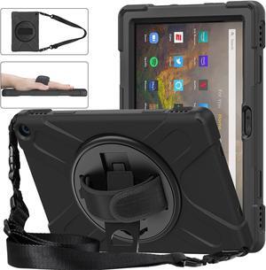 Amazon Kindle Fire HD 10 / Fire HD 10 Plus 11th Generation 2021 Case, Shockproof Rugged Drop Protection Cover with Pencil Holder and Rotating Kickstand Hand Strap / Shoulder Strap