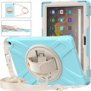 Amazon Kindle Fire HD 10 / Fire HD 10 Plus 11th Generation 2021 Case, Shockproof Rugged Drop Protection Cover with Pencil Holder and Rotating Kickstand Hand Strap / Shoulder Strap