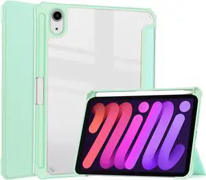 Slim Case for iPad Mini 6 2021 8.3 inch with Pencil Holder Shockproof Cover Clear Transparent Back Shell, Auto Wake/Sleep for iPad 6th Generation 8.3 Inch Mint Green