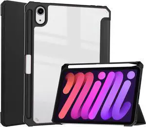 Slim Case for iPad Mini 6 2021 8.3 inch with Pencil Holder Shockproof Cover Clear Transparent Back Shell, Auto Wake/Sleep for iPad 6th Generation 8.3 Inch