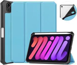 New iPad Mini 6 Case 2021 with Pencil Holder - [Full Body Protection + 2nd Gen Apple Pencil Charging + Auto Wake/Sleep], Soft TPU Back Cover for 2021 iPad Mini 6th Generation 8.3 inch Sky Blue