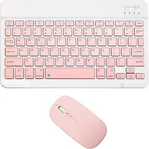 Ultra-Slim Bluetooth Keyboard and Mouse Combo Rechargeable Portable Wireless Keyboard Mouse Set for Apple iPad iPhone iOS 13 and Above Samsung Tablet Phone Smartphone Android Windows Pink