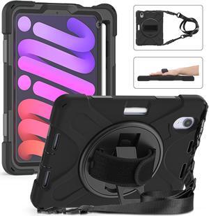 iPad Mini 6 2021 Case (6th Generation) with Pencil Holder / 360 Rotation Stand / Hand Strap and Shoulder Strap Rugged Shockproof Cover for iPad Mini 6th Gen 8.3 Inch