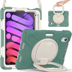 New iPad Mini 6 Case 2021 with Rotating Stand / Hand Strap / Shoulder Strap / Pencil Holder Shockproof Kids Cover for iPad Mini 6th Generation 8.3 inch