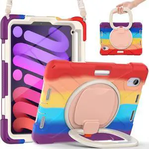 New iPad Mini 6 Case 2021 with Rotating Stand / Hand Strap / Shoulder Strap / Pencil Holder Shockproof Kids Cover for iPad Mini 6th Generation 8.3 inch