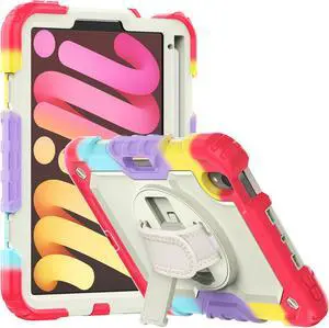 Case for iPad Mini 6th Generation 2021 8.3 Inch, Shockproof cover for iPad Mini 6 with Screen Protector Pencil Holder Kickstand Hand/Shoulder Strap