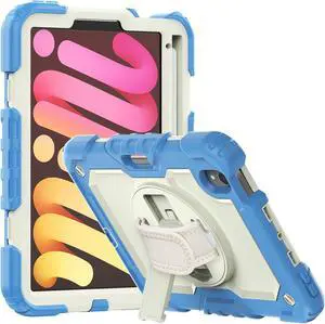 Case for iPad Mini 6th Generation 2021 8.3 Inch, Shockproof cover for iPad Mini 6 with Screen Protector Pencil Holder Kickstand Hand/Shoulder Strap
