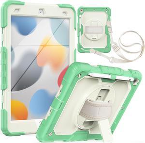 Case for iPad 9th/ 8th/ 7th Generation, Case for iPad 10.2-Inch 2021 / 2020 / 2019 with Screen Protector Pencil Holder Kickstand Hand/Shoulder Strap Protective Tablet Cover