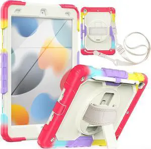 Case for iPad 9th/ 8th/ 7th Generation, Case for iPad 10.2-Inch 2021 / 2020 / 2019 with Screen Protector Pencil Holder Kickstand Hand/Shoulder Strap Protective Tablet Cover